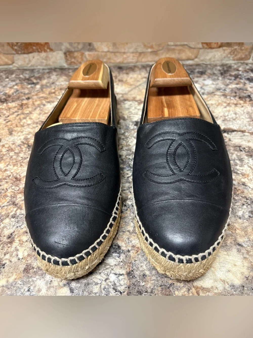 Chanel CC Lambskin Espadrilles Flats Slip On Size 42 US Size 12
